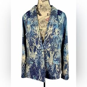 French Blue Crochet Backside Blue Patterned single Button Front Blazer Size S